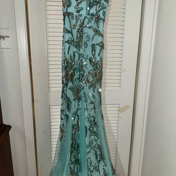 Elegant Aqua Embellished Prom Dress - Picture 1 of 6